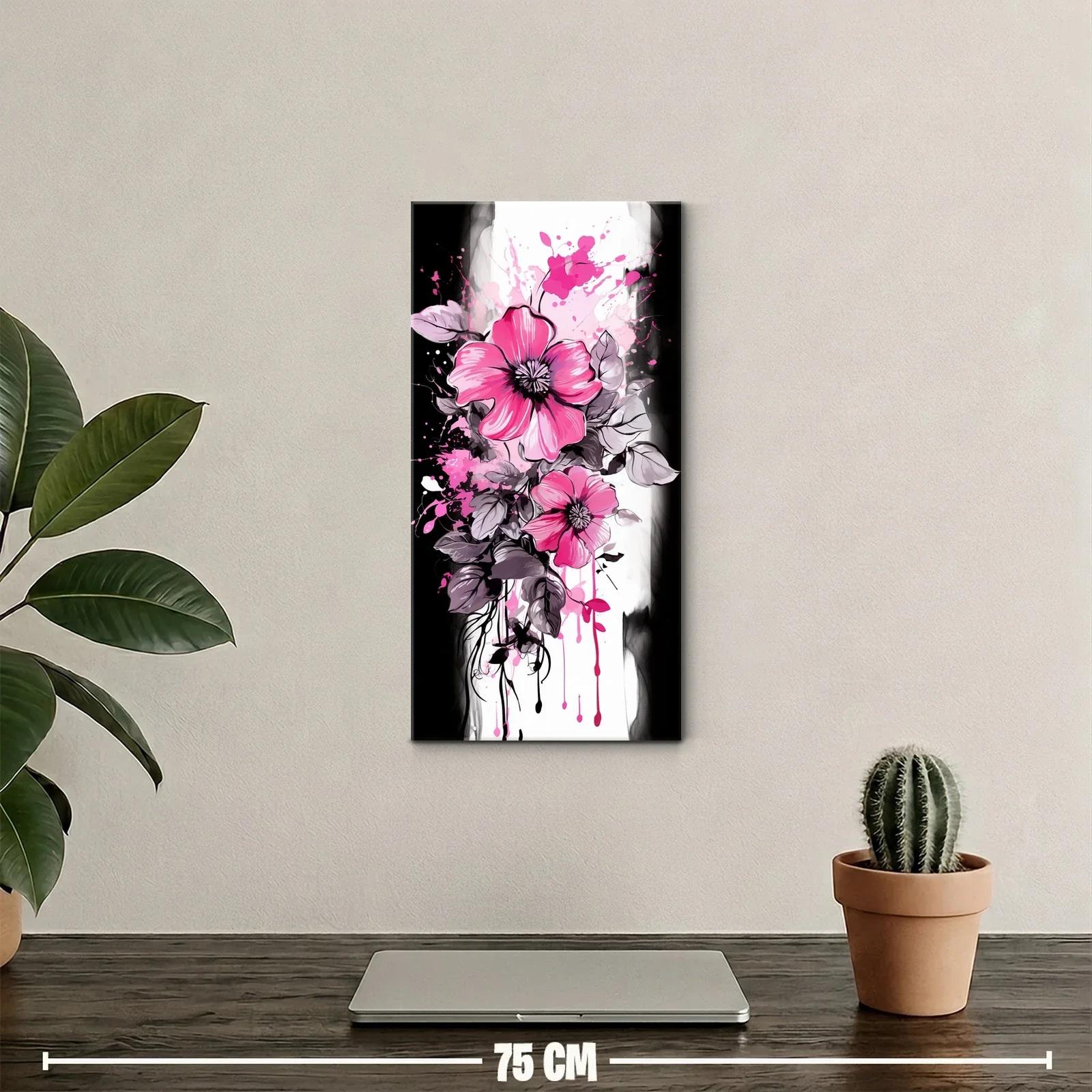 Cuadro flores rosadas con chorreos de pintura — miniatura 2