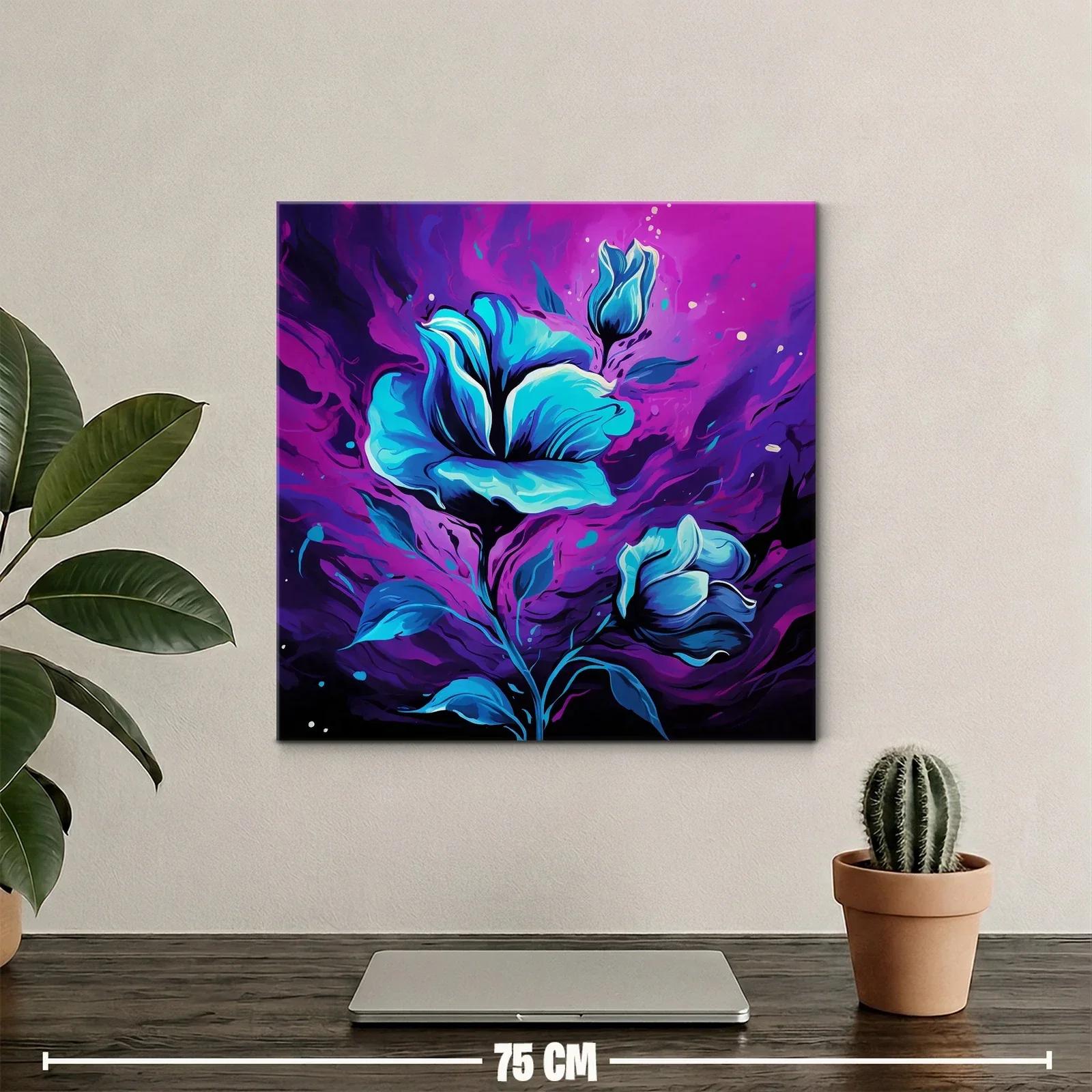 Flores azules vibrantes sobre fondo púrpura dinámico — miniatura 2
