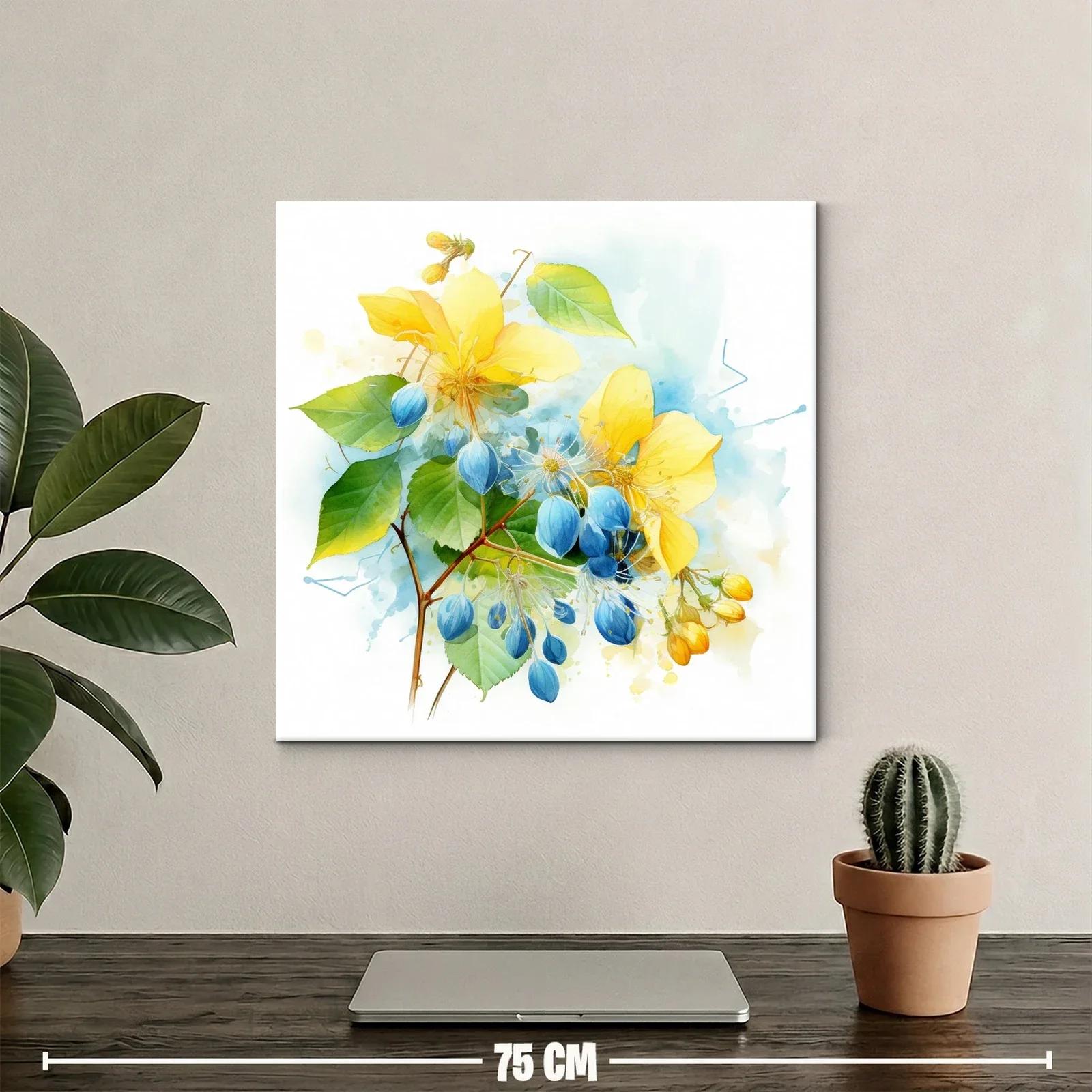 Cuadro floral en tonos vibrantes azul y amarillo — miniatura 2