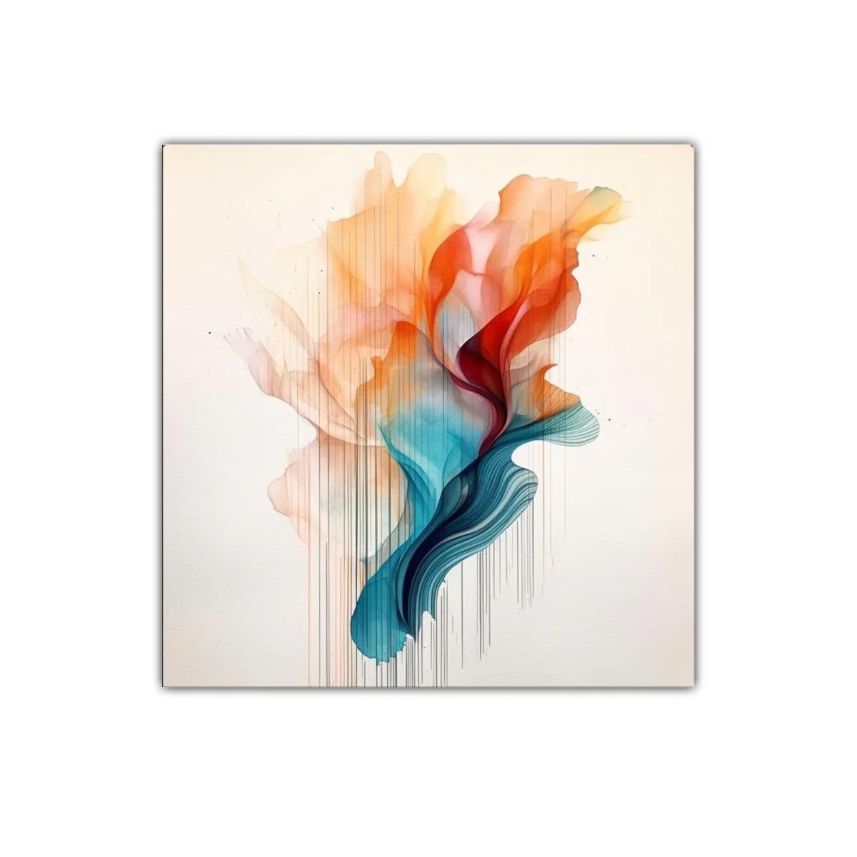 Cuadro abstracto con forma orgánica en tonos cálidos y fríos — imagen principal