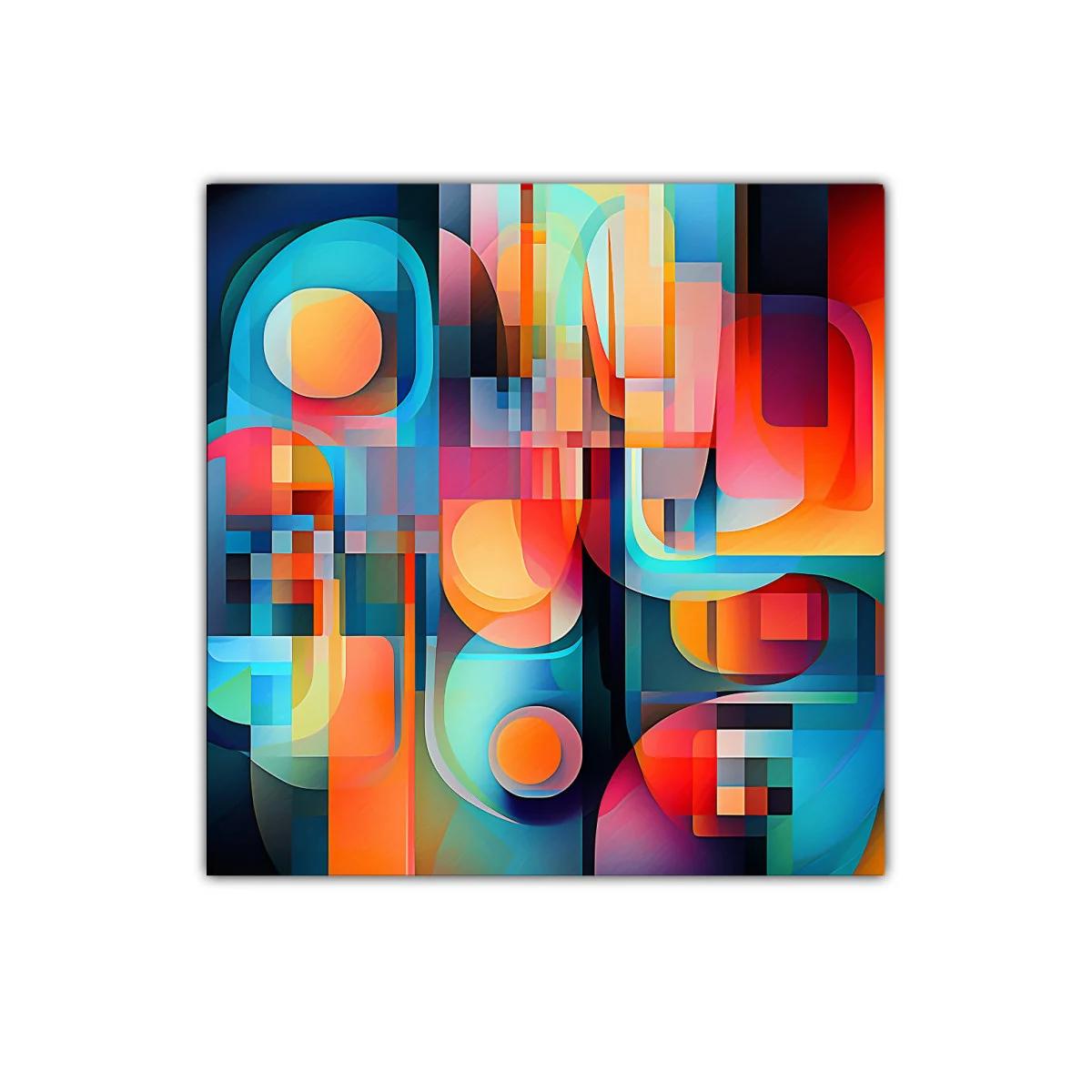 Cuadro abstracto con formas geométricas y vibrantes colores