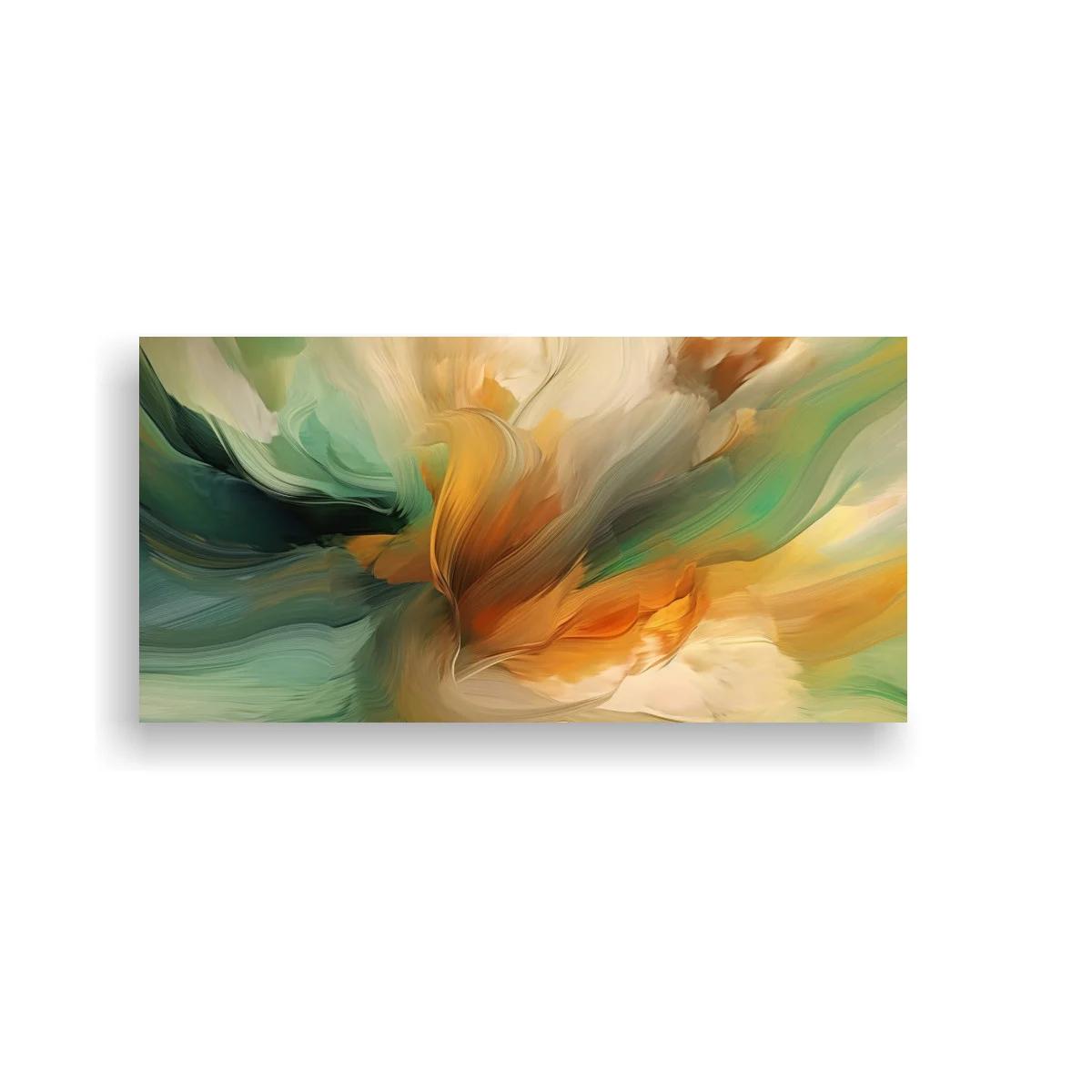 Cuadro remolino abstracto verde y dorado con núcleo cálido