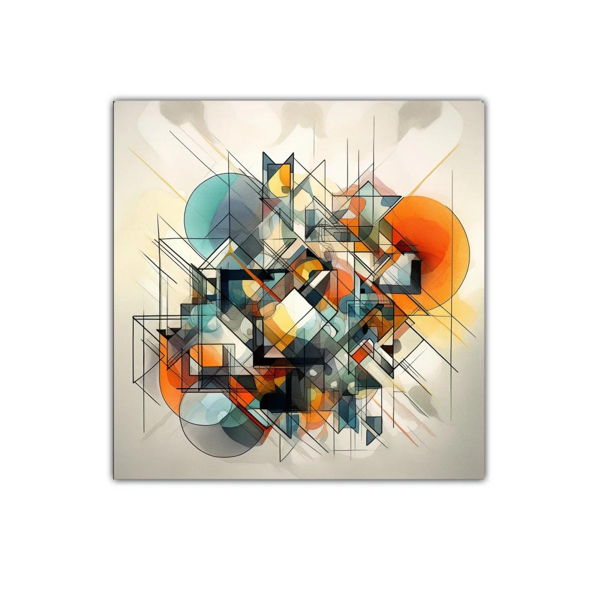 Composición geométrica en tonos cálidos y fríos vibrantes — imagen principal