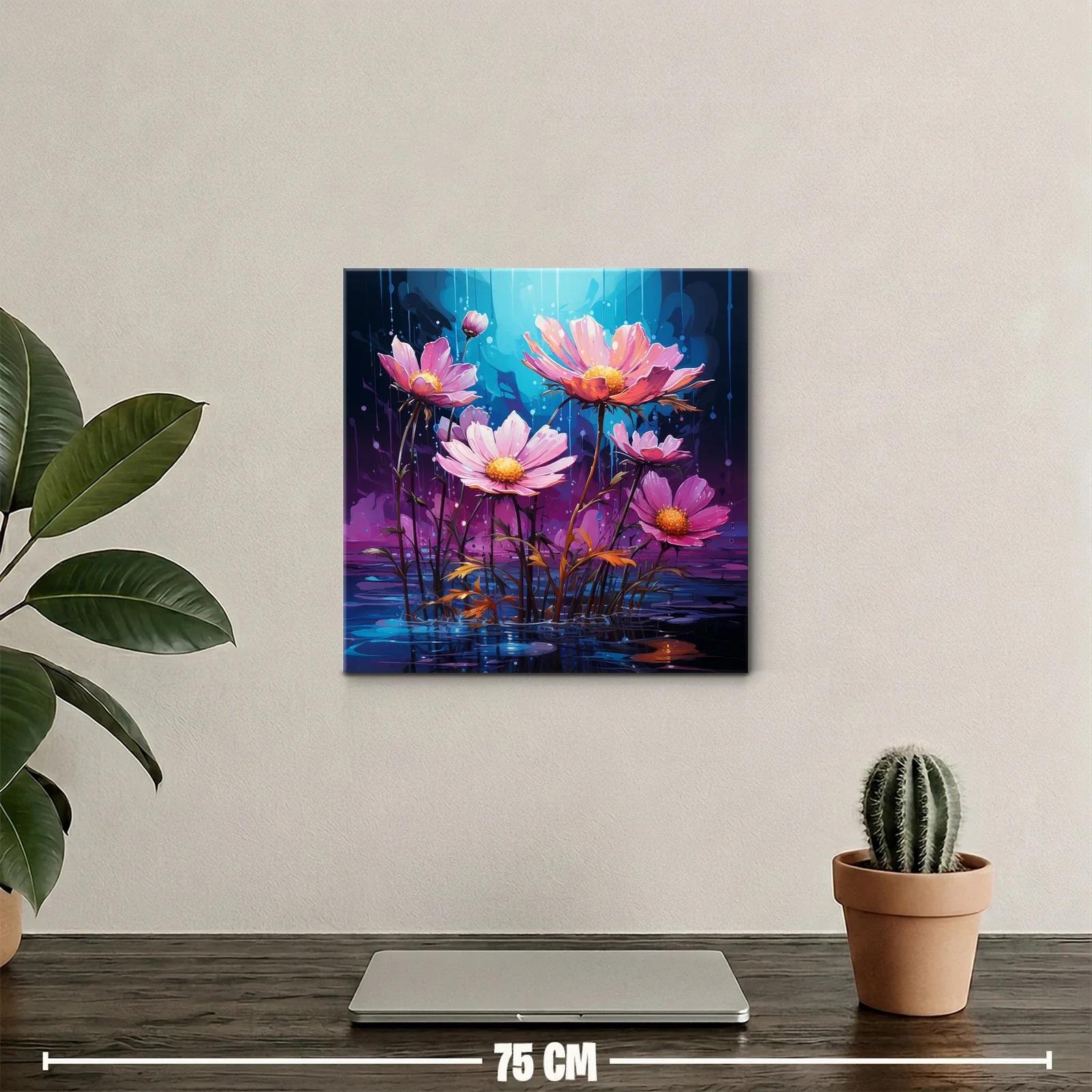 Flores rosadas sobre un fondo azul y púrpura vibrante — miniatura 2