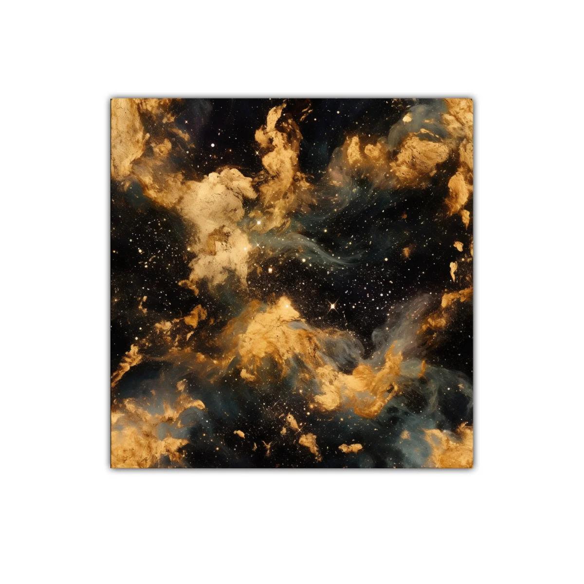 Cuadro Abstracto Nebulosa Dorada con Toques Cósmicos