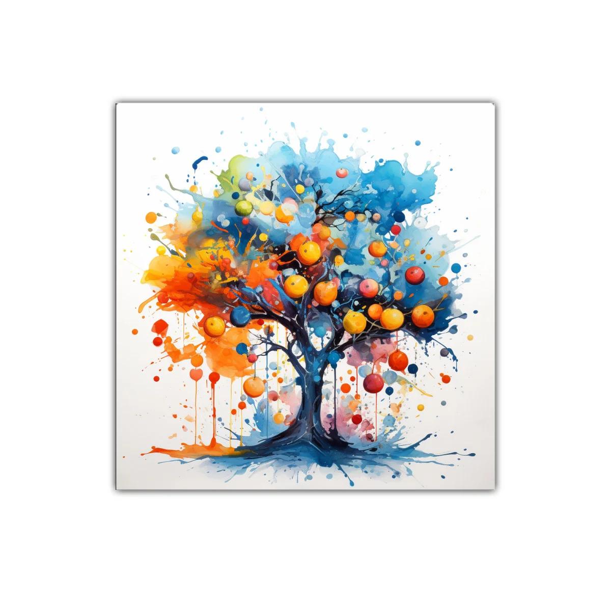 Árbol colorido con esferas vibrantes y explosión de tonos