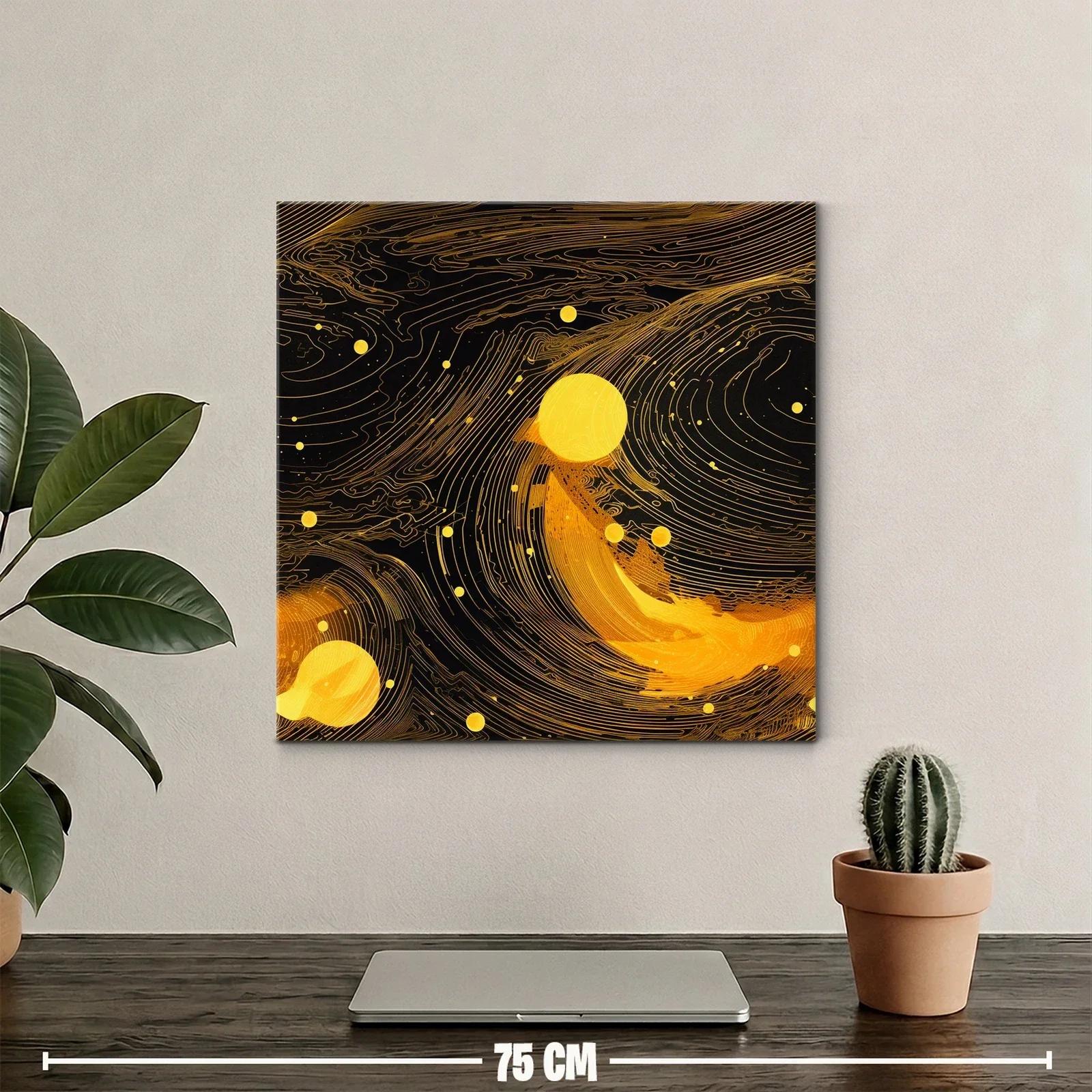 Cuadro abstracto en tonos dorados con flujo dinámico — miniatura 2