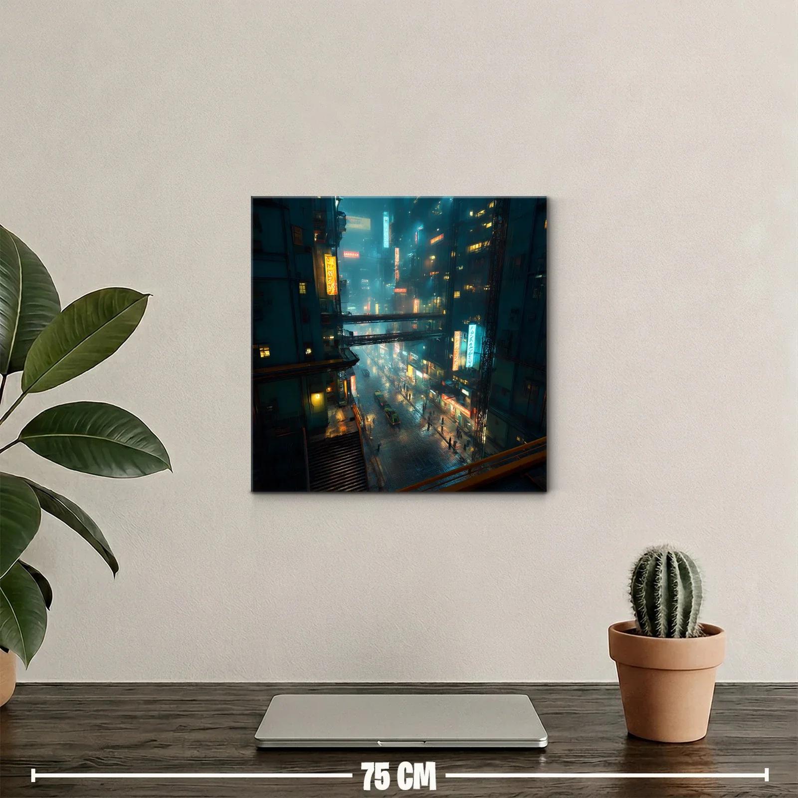 Paisaje urbano nocturno con luces de neón sobre calle mojada — miniatura 2