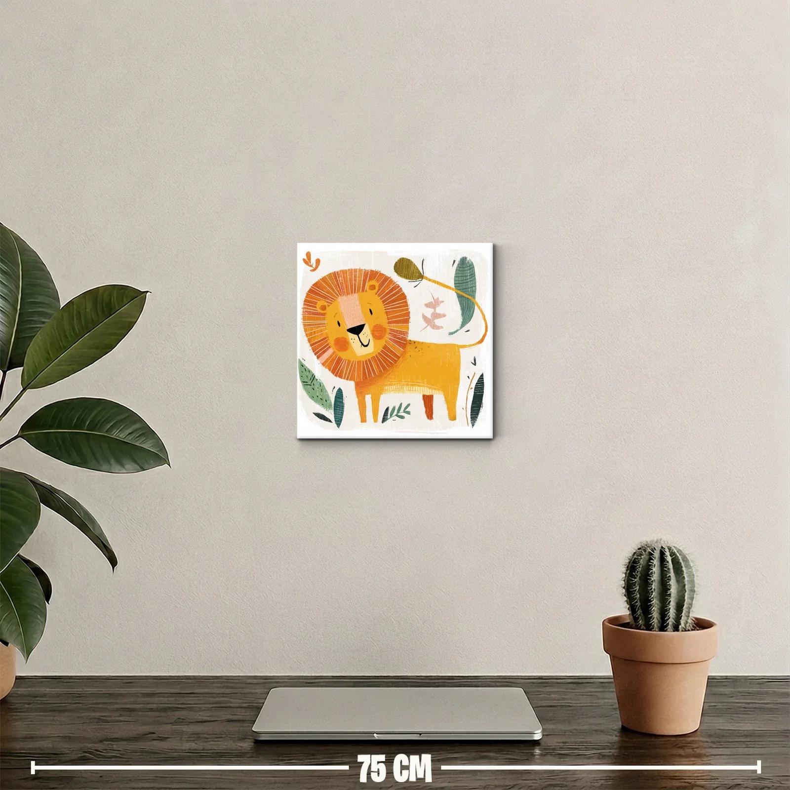 Cuadro infantil con alegre león y hojas decorativas — miniatura 2