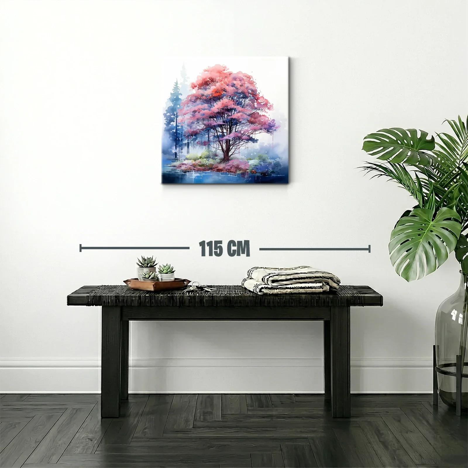 Árbol en tonos rosas y azules con paisaje onírico — miniatura 2
