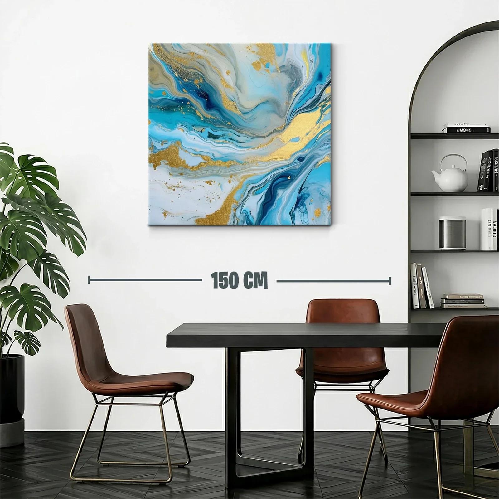 Cuadro abstracto en tonos azules y detalles dorados — miniatura 2