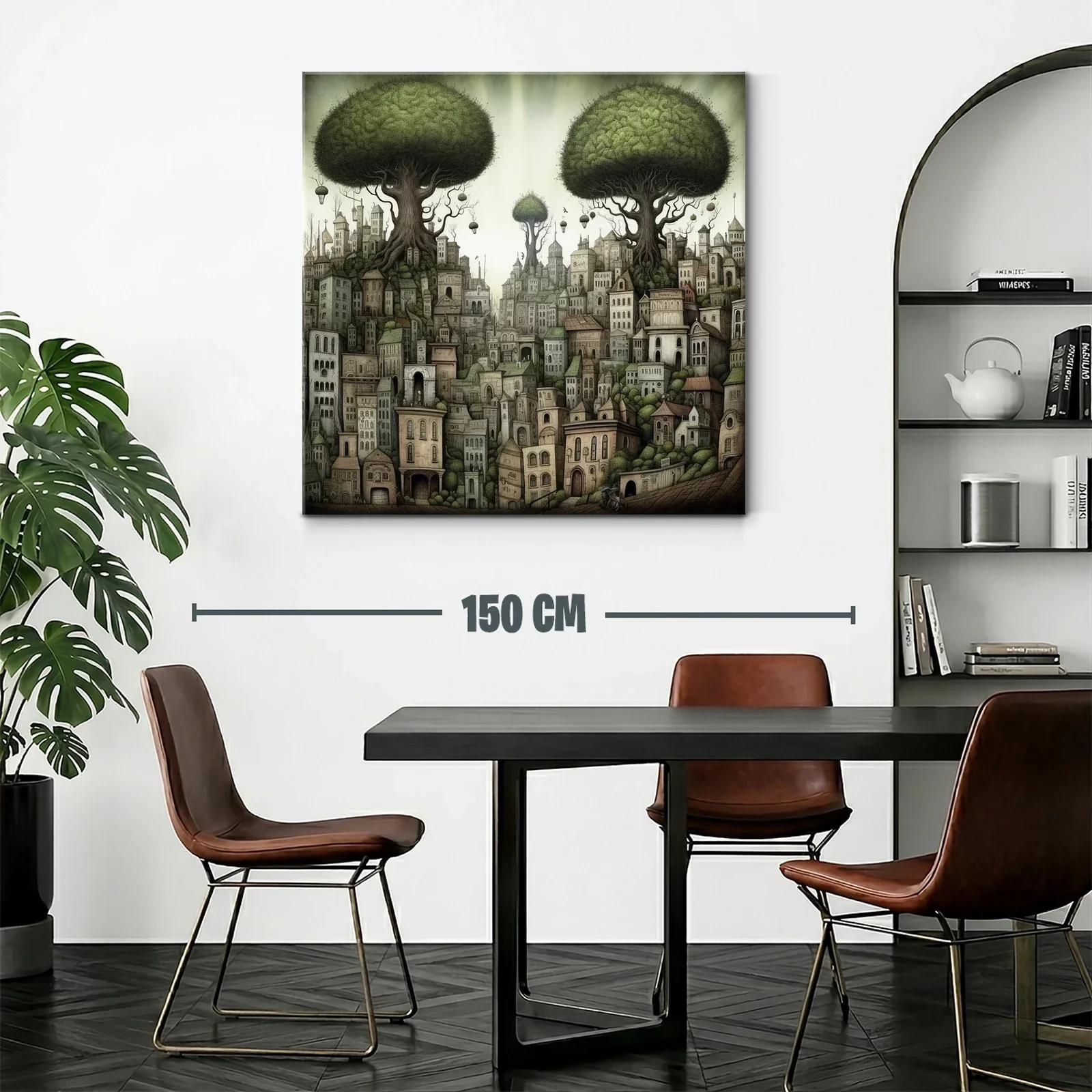 Ciudad entre árboles gigantes con atmósfera onírica — miniatura 2