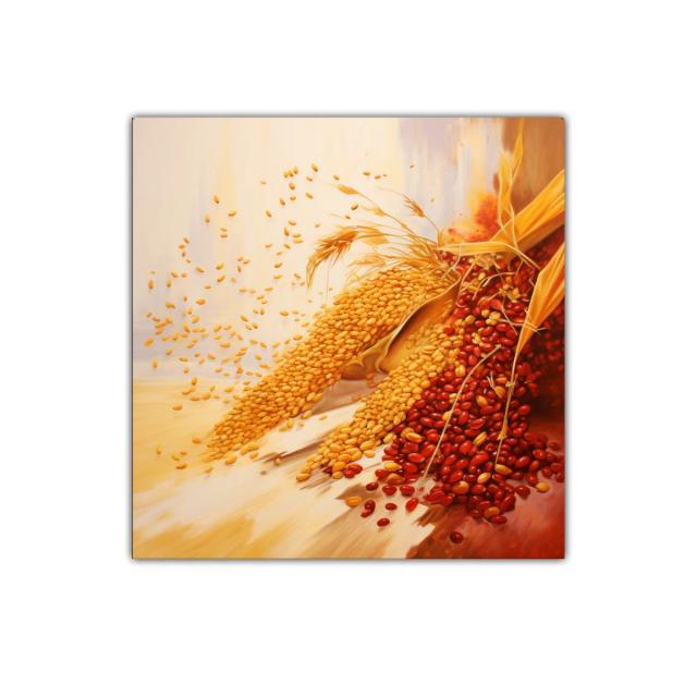 Cuadro decorativo con granos y espigas en tonos cálidos otoñales