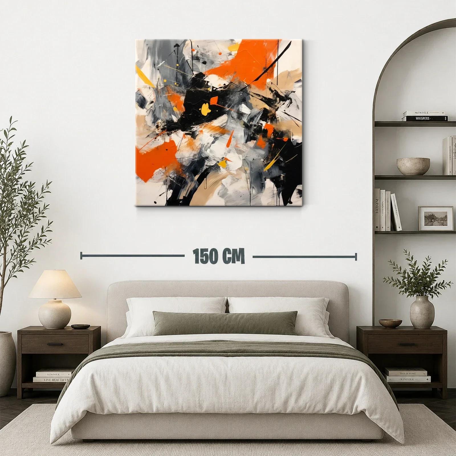 Cuadro abstracto vibrante con tonos naranjas y negros impactantes — miniatura 3
