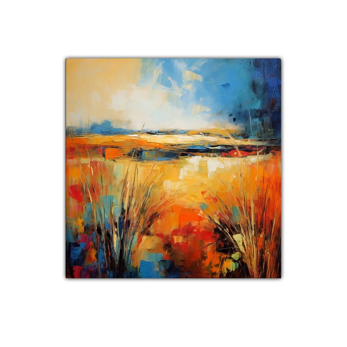 Paisaje abstracto con vibrantes tonos cálidos y fríos