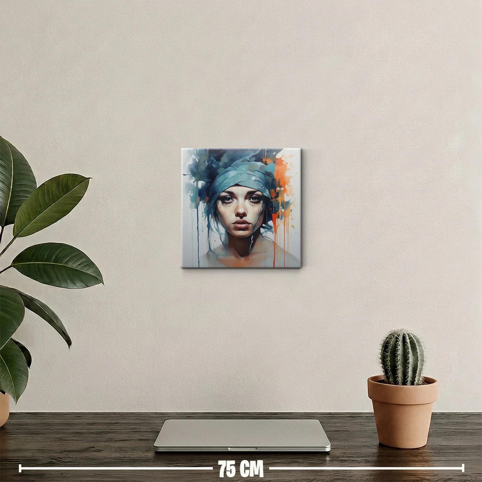 Retrato femenino con tonos azules y naranjas expresivos — miniatura 2