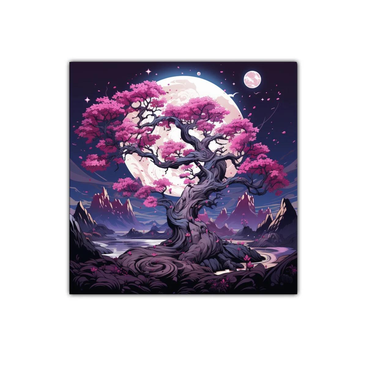 Árbol Sakura bajo luna llena en paisaje fantástico — imagen principal
