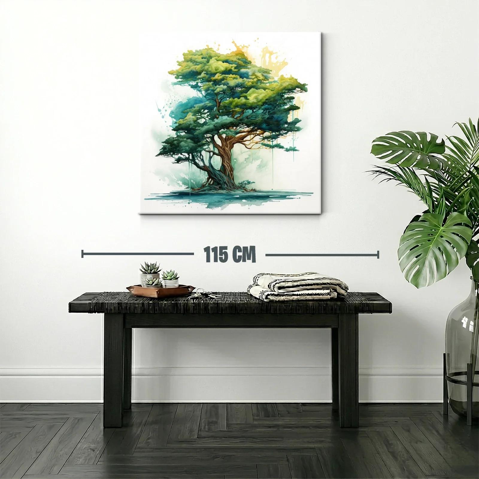 Árbol en tonos verdes con toque de acuarela y luz dorada — miniatura 2