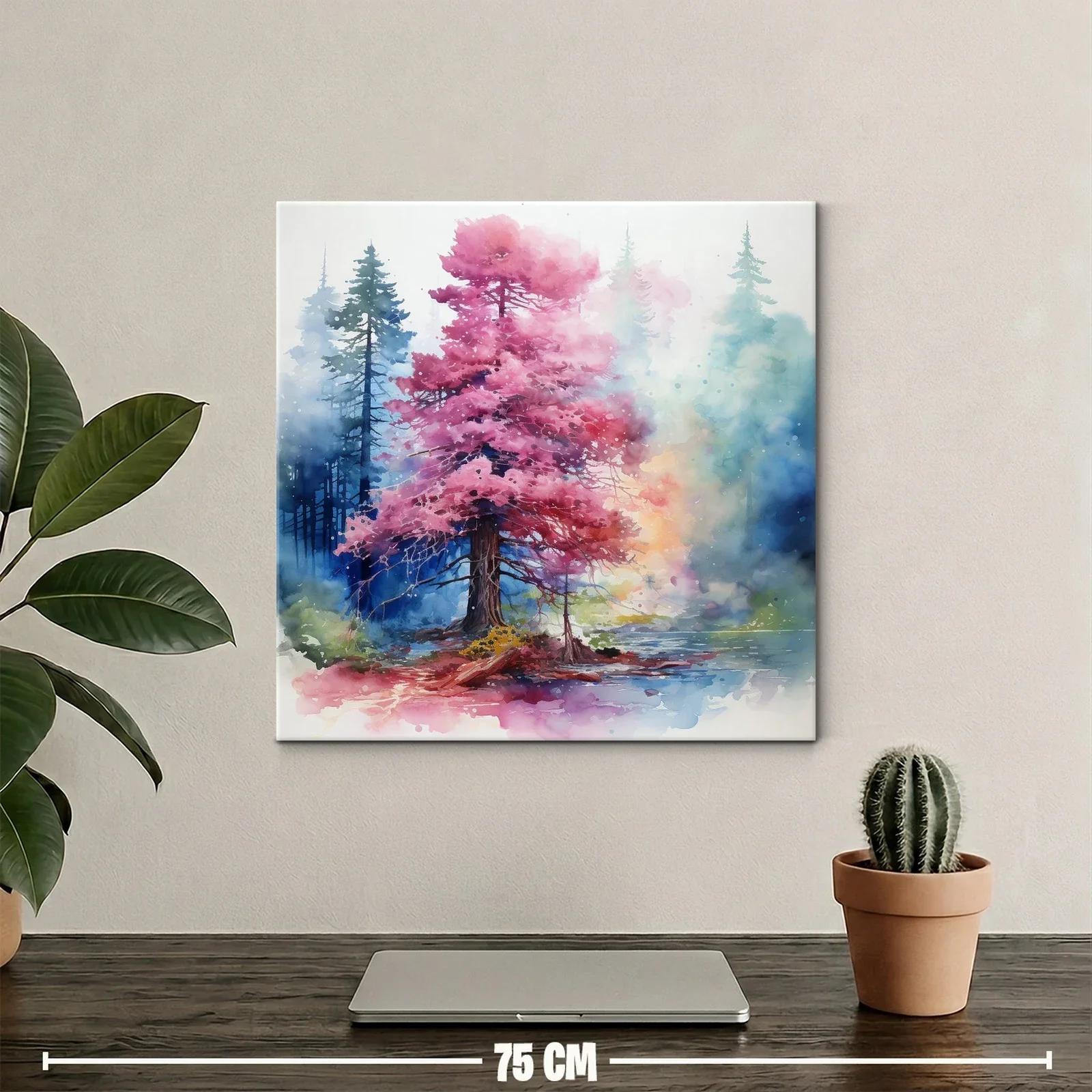 Árbol rosa brillante en bosque mágico y sereno — miniatura 2