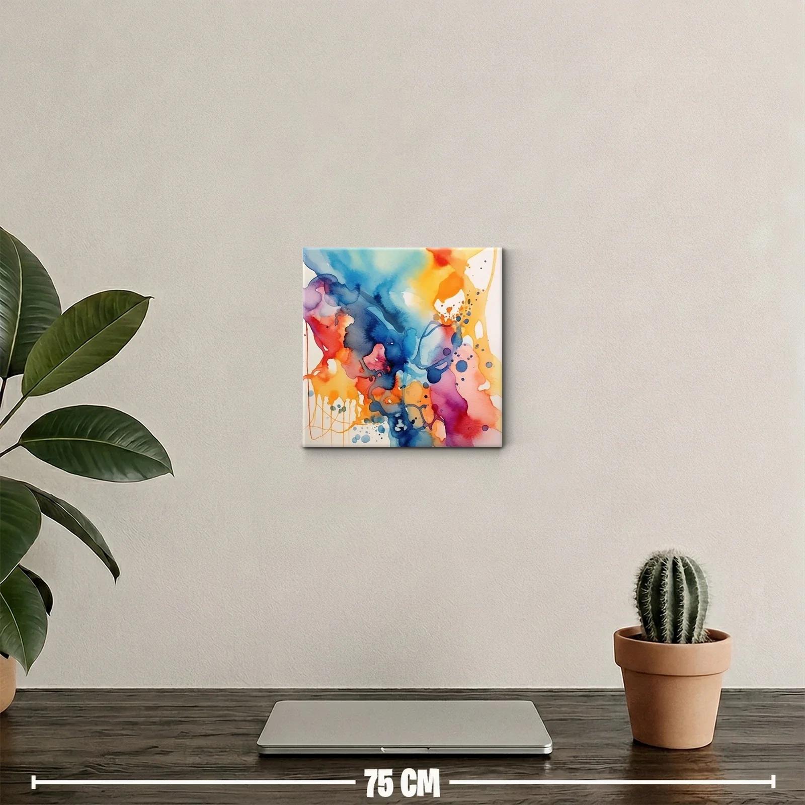 Cuadro abstracto vibrante con tonos azules y naranjas — miniatura 2