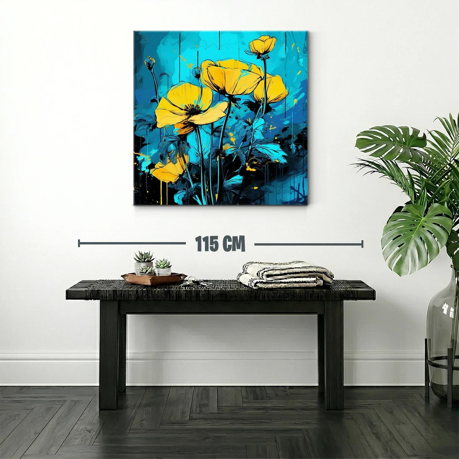 Cuadro floral con tonos vibrantes en azul y amarillo — miniatura 2