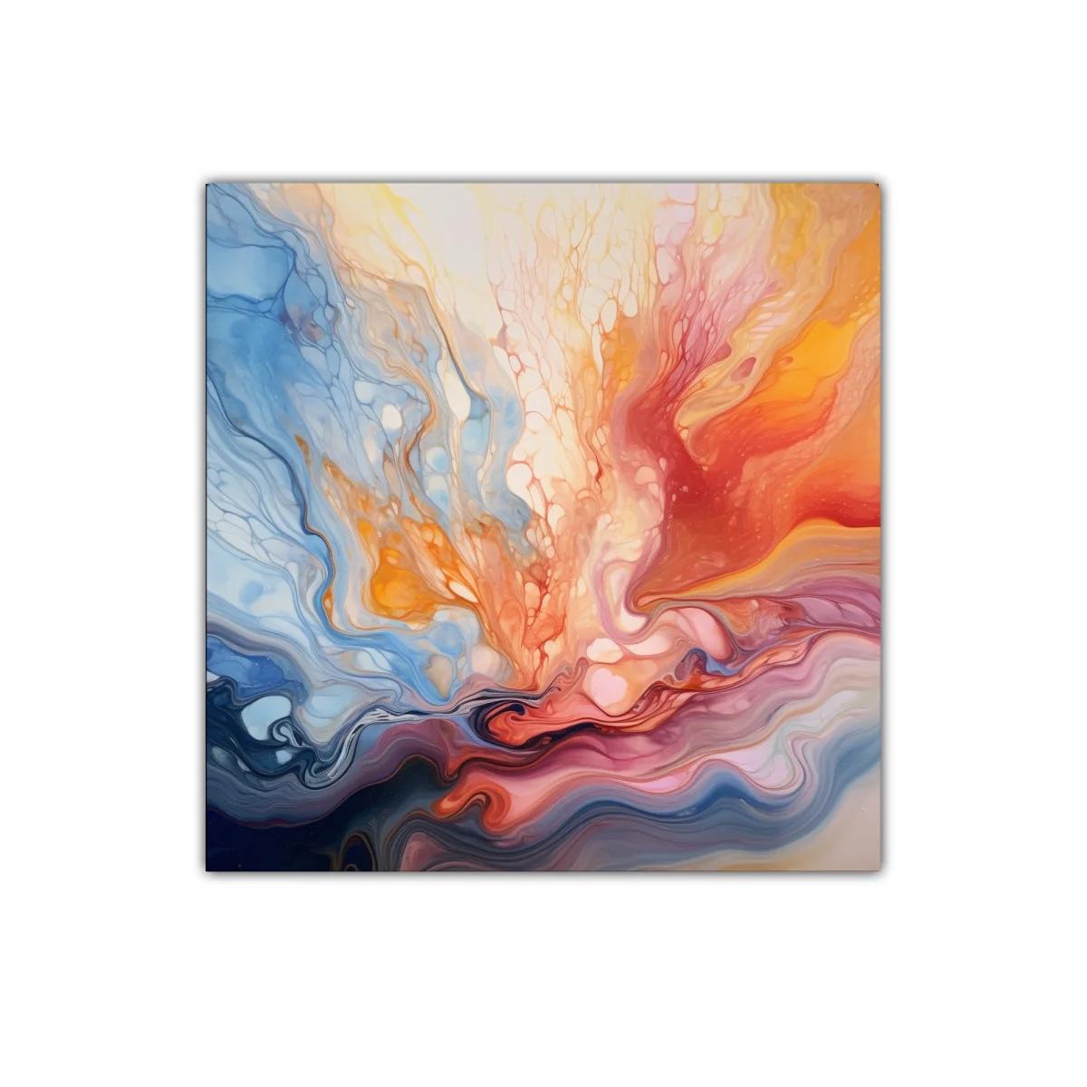 Cuadro decorativo con diseño abstracto en tonos cálidos y fríos