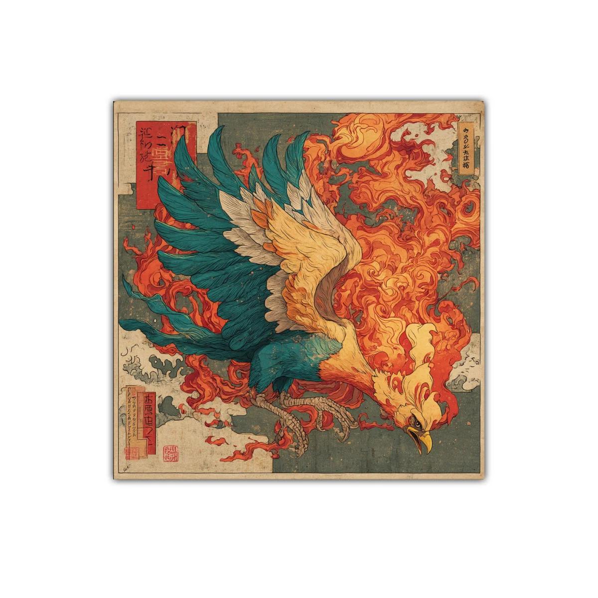 Ave de fuego en vuelo intenso con plumas vibrantes — imagen principal