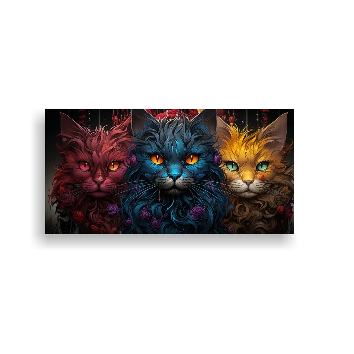 Cuadro tres gatos de pelo largo con rosas