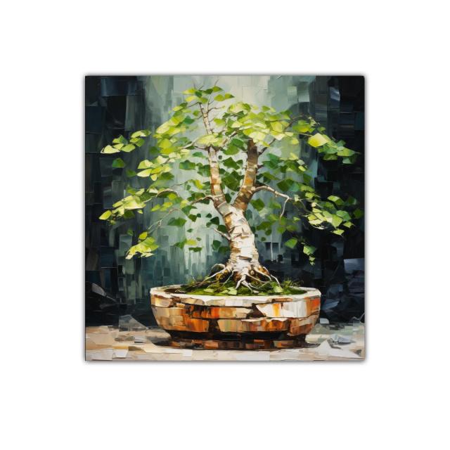 Cuadro árbol bonsái con vibrantes tonos verdes y marrones