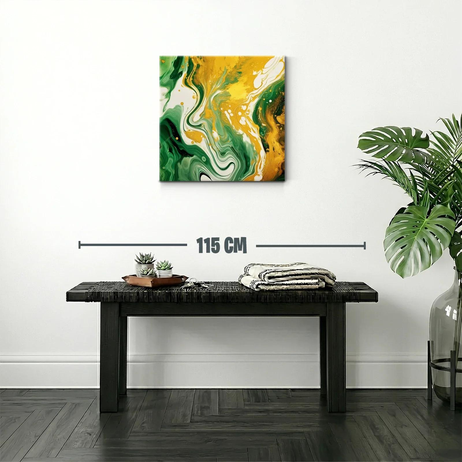 Cuadro abstracto en tonos verdes y dorados vibrantes — miniatura 2
