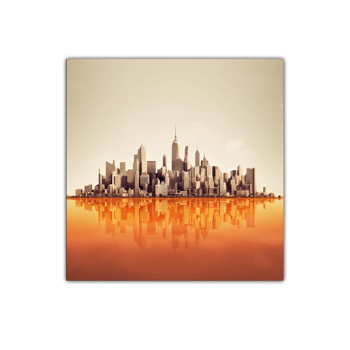 Ciudad moderna con reflejo en tonos cálidos — miniatura 1