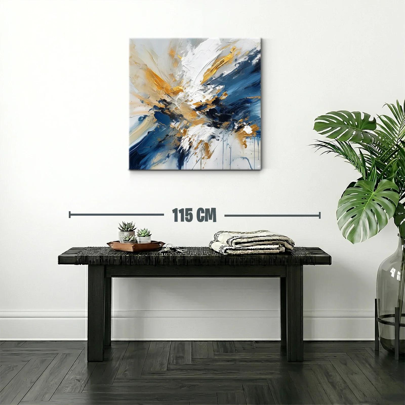 Cuadro artístico abstracto en tonos azul, dorado y blanco — miniatura 2