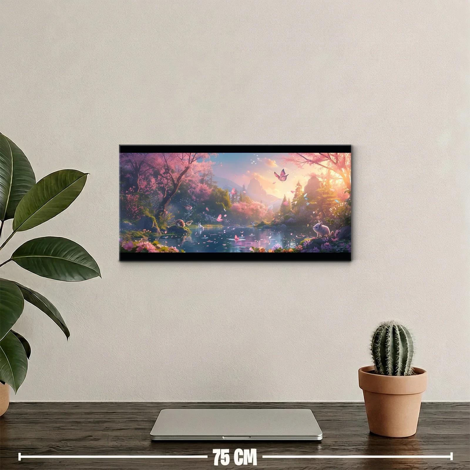 Cuadro paisaje de fantasía con lago y cisnes — miniatura 2