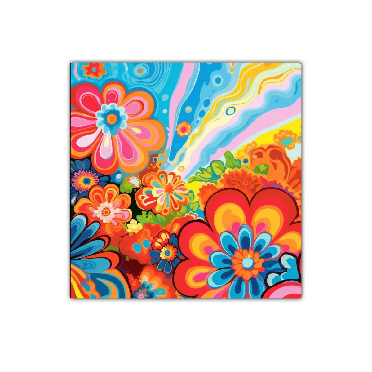 Cuadro floral con vibrantes tonos cálidos y fríos