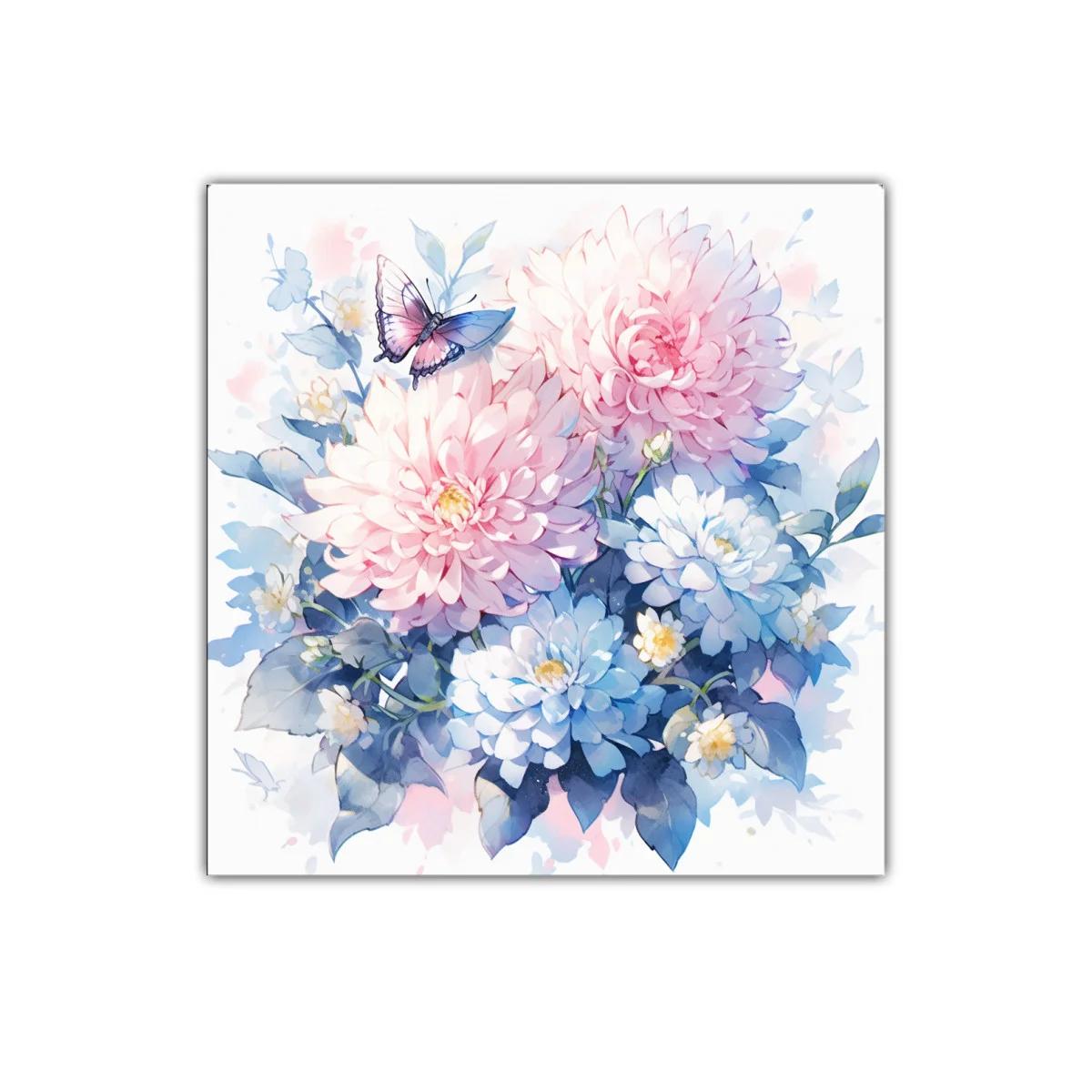 Cuadro decorativo con delicadas flores y mariposa en tonos pastel — imagen principal