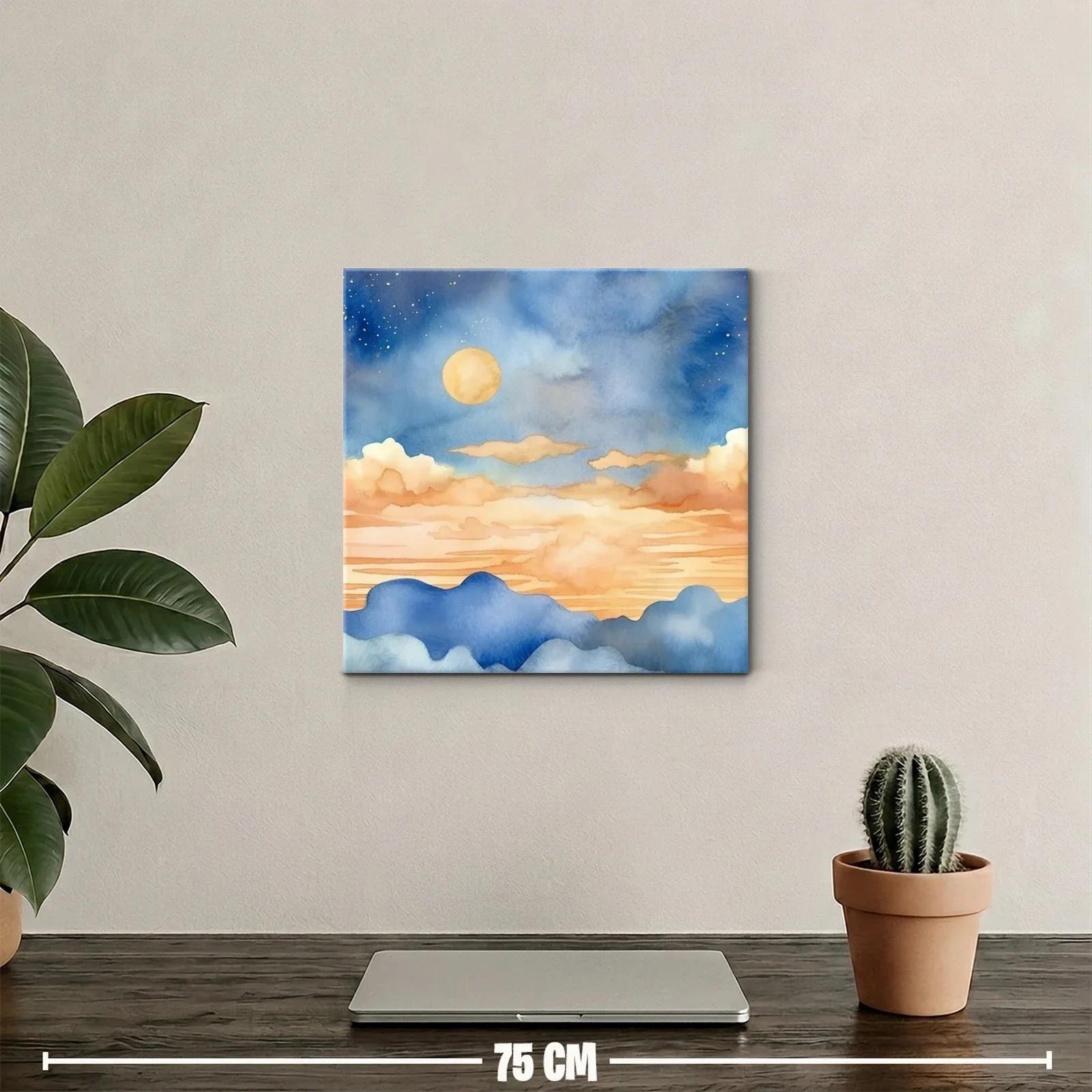 Paisaje nocturno con luna y montañas en tonos suaves — miniatura 2
