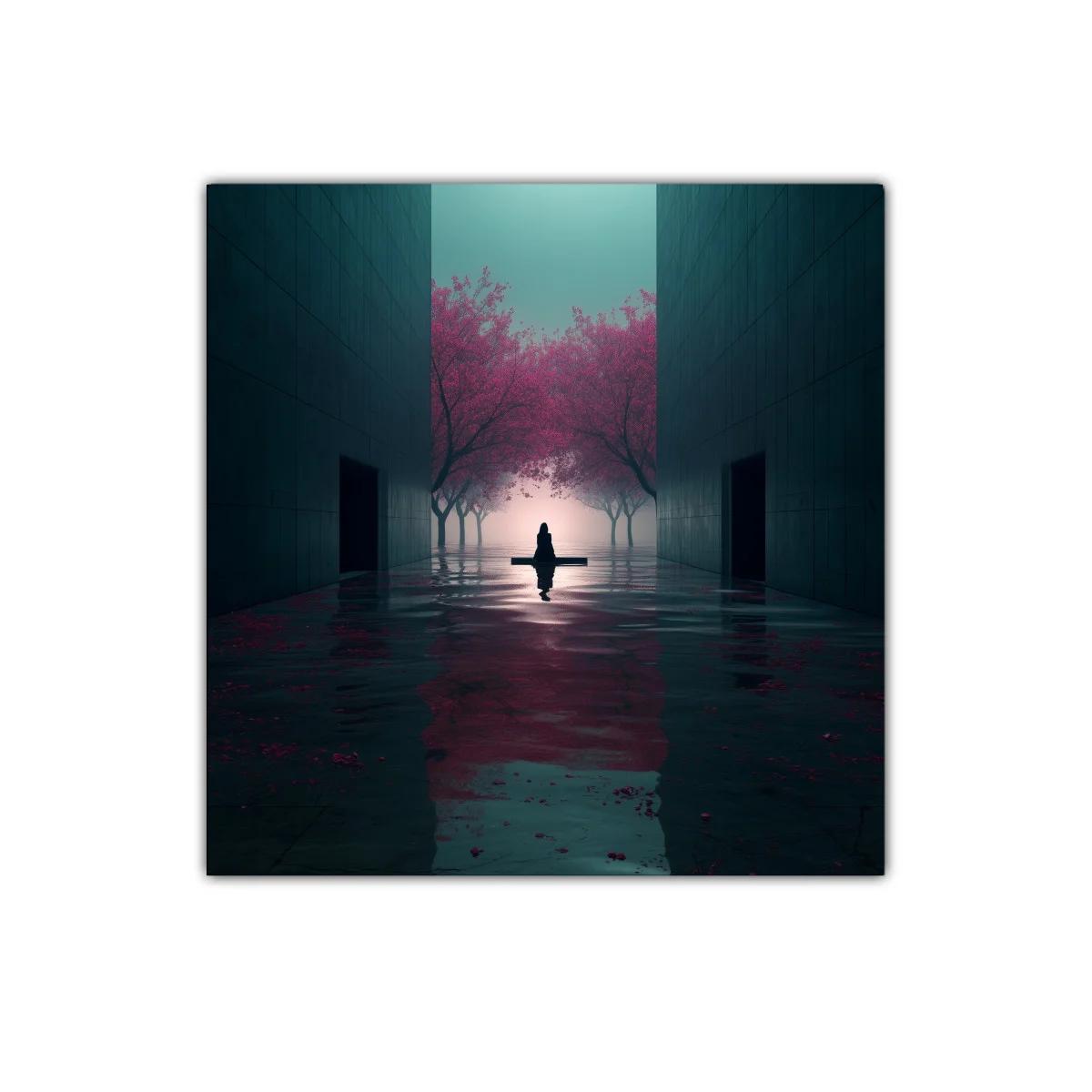 Meditación en jardín sereno con tonos rosa y azul — imagen principal