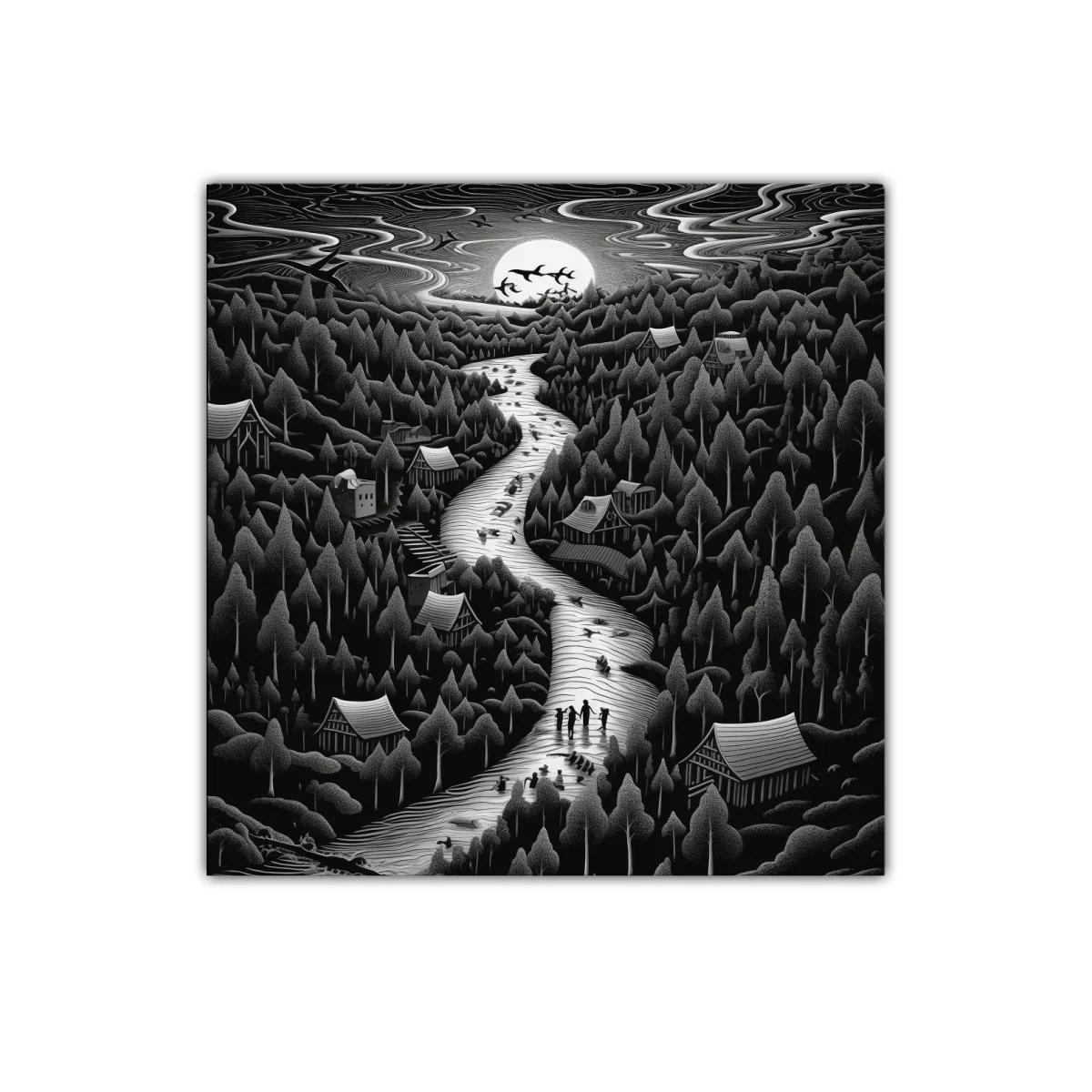 Paisaje nocturno con río y árboles bajo la luna llena — miniatura 1