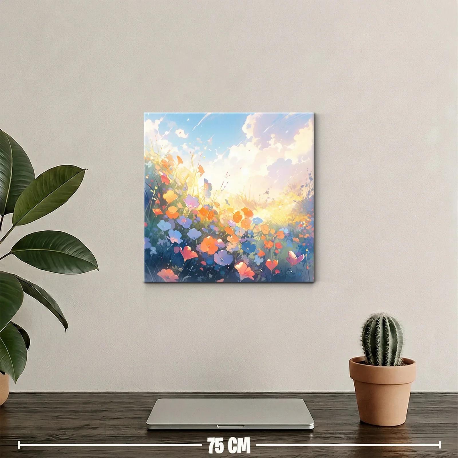 Cuadro flores de campo al amanecer con luz cálida — miniatura 2