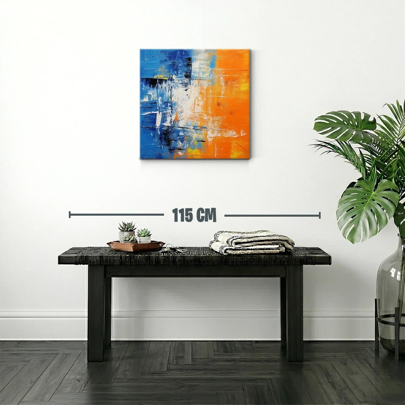 Cuadro abstracto vibrante con contrastes en azul y naranja — miniatura 2