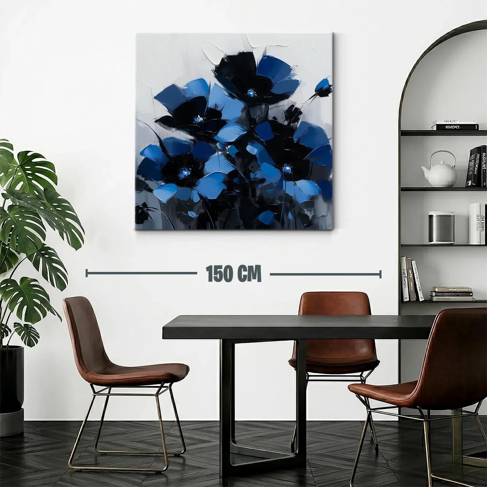 Cuadro floral en intensos tonos azul y negro — miniatura 2
