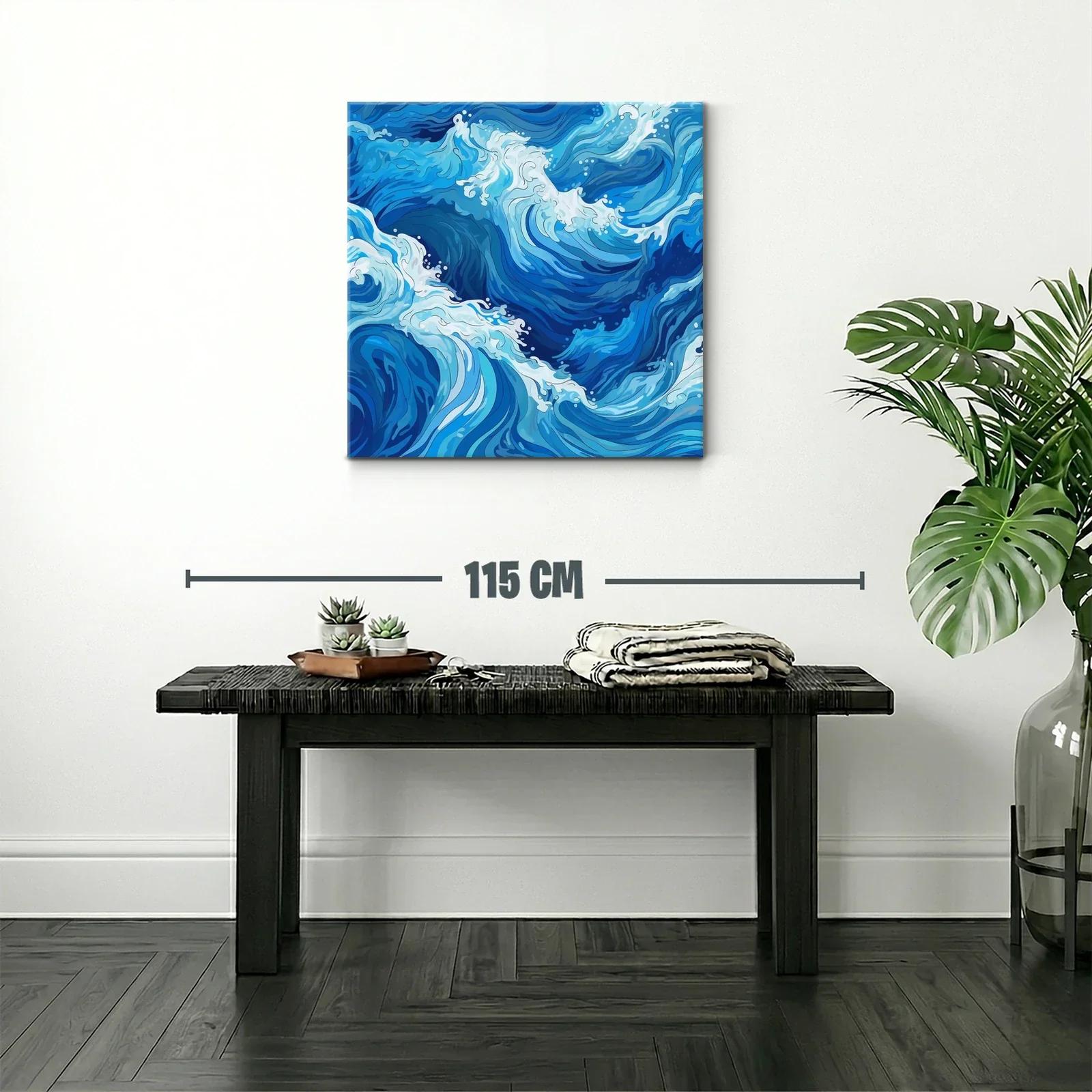 Cuadro moderno con diseño abstracto de olas en tonos azules — miniatura 2