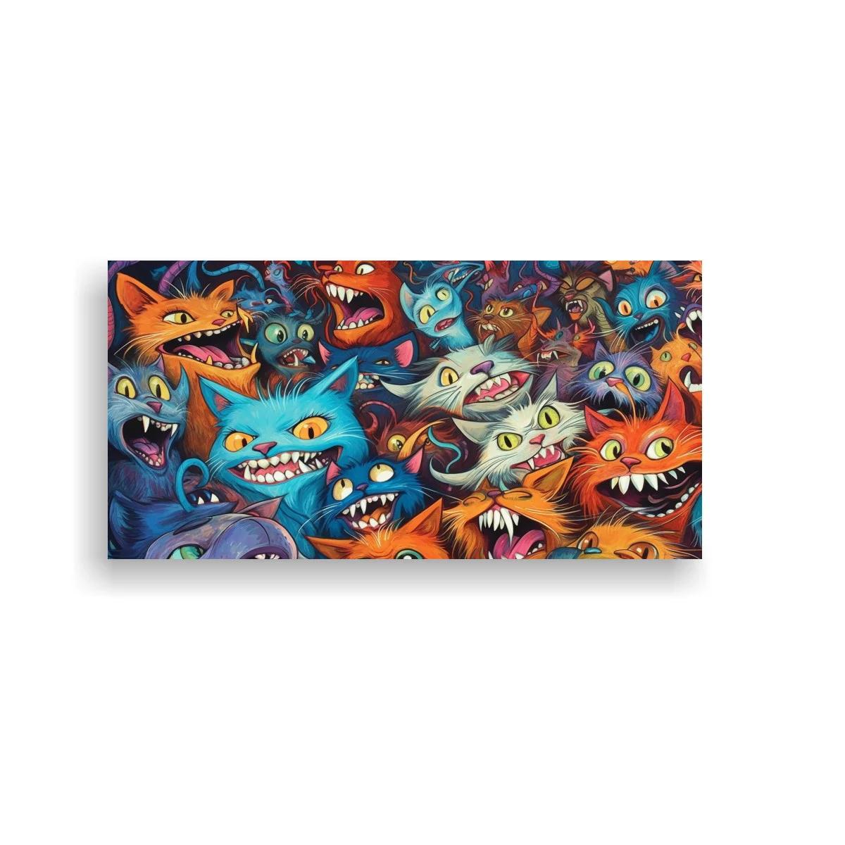 Cuadro grupo de gatos caricaturescos con colmillos — imagen principal
