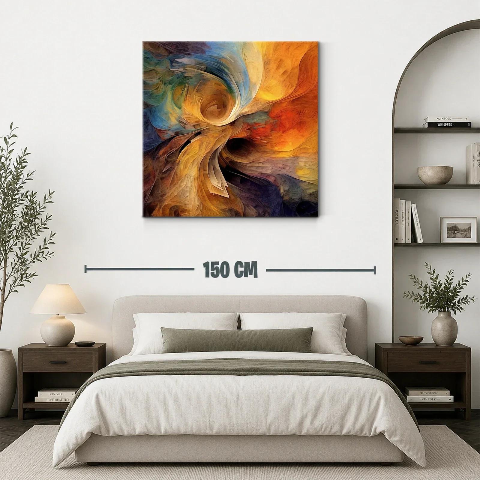 Cuadro abstracto con remolinos en tonos cálidos y fríos — miniatura 3