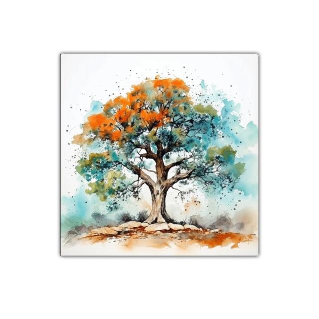 Árbol colorido con tonos otoñales y verdes vivos