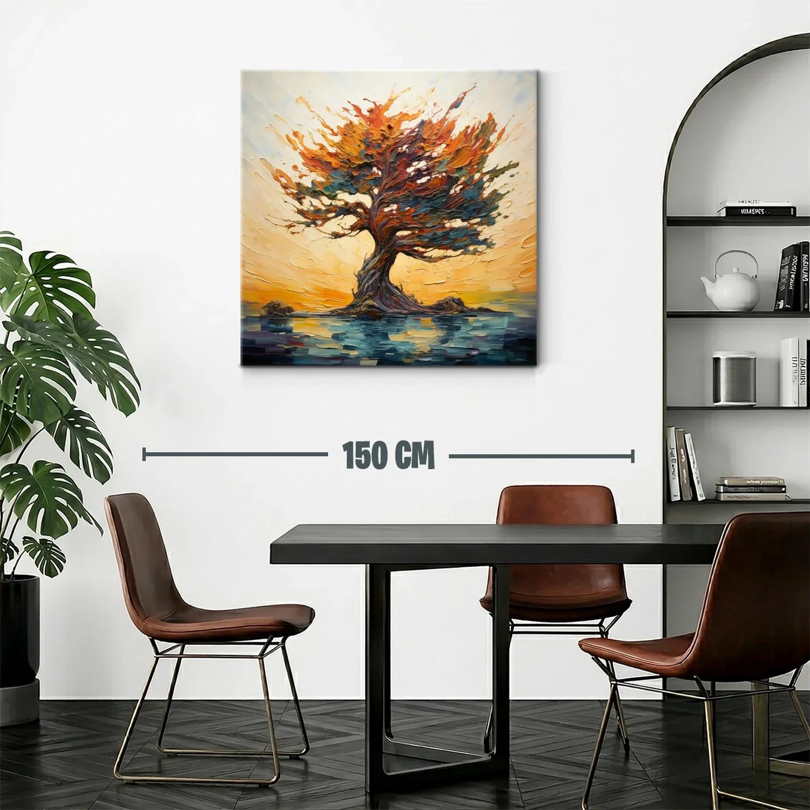 Árbol vibrante en paisaje de tonos cálidos y agua reflejada — miniatura 2
