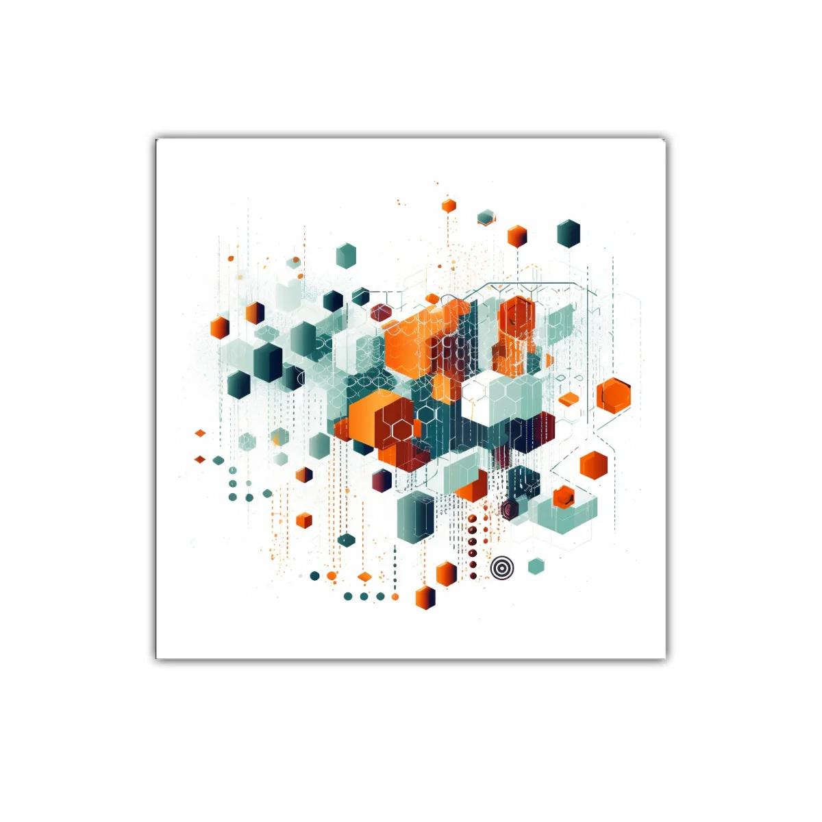 Composición geométrica con hexágonos en tonos naranja y verde