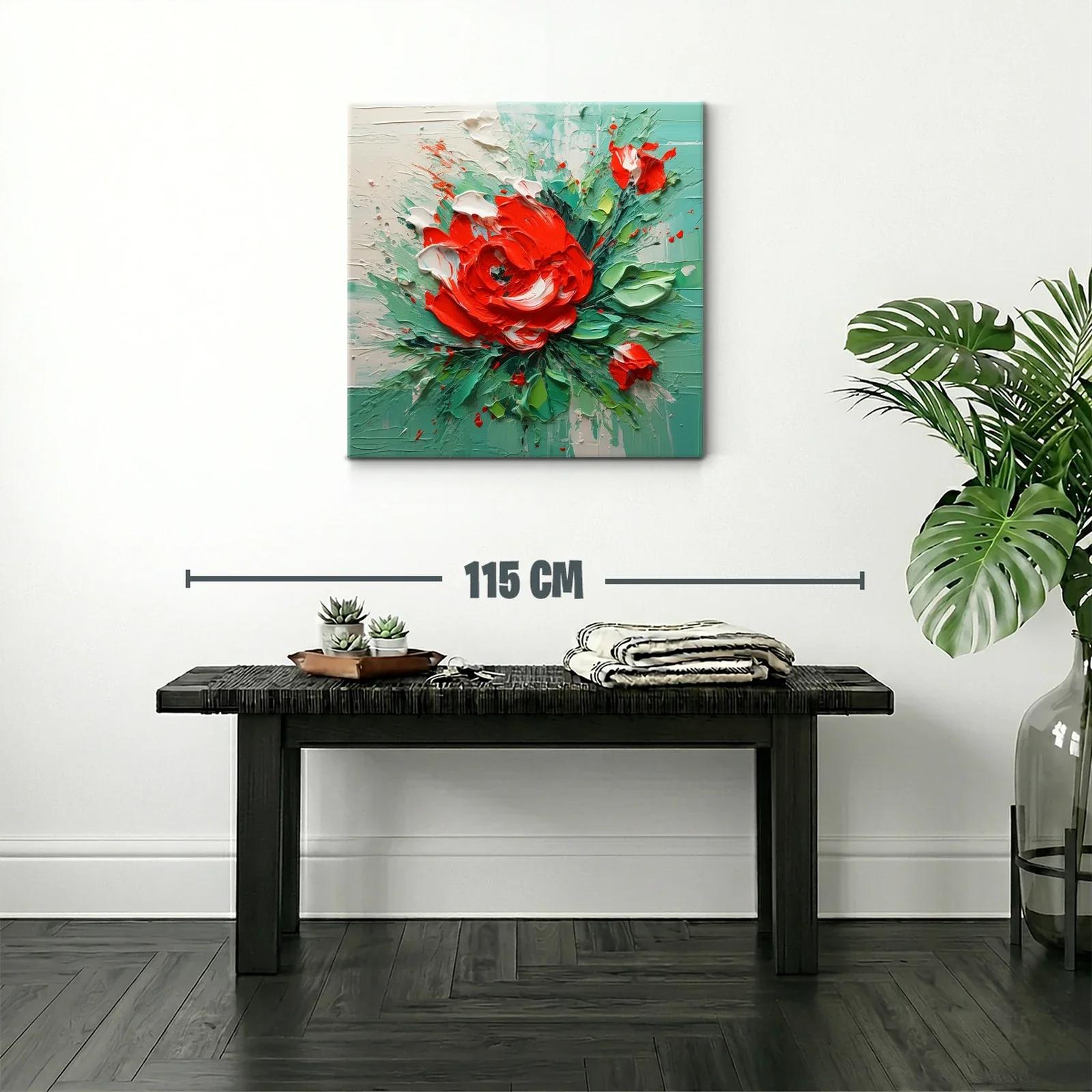 Cuadro floral vibrante con tonos verdes y rojos intensos — miniatura 2