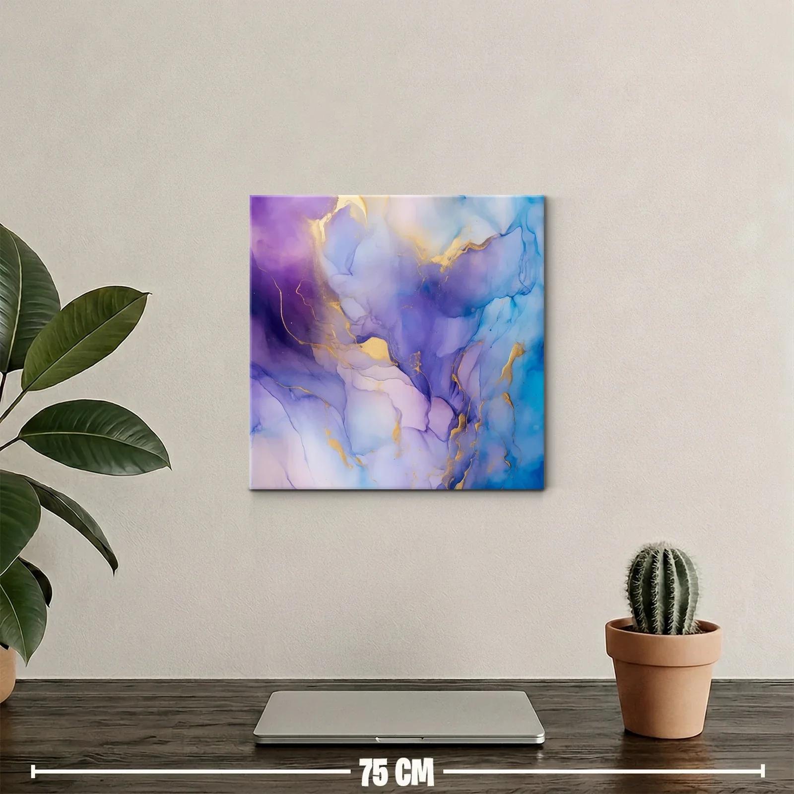 Cuadro abstracto en tonos azul, violeta y dorado elegante — miniatura 2
