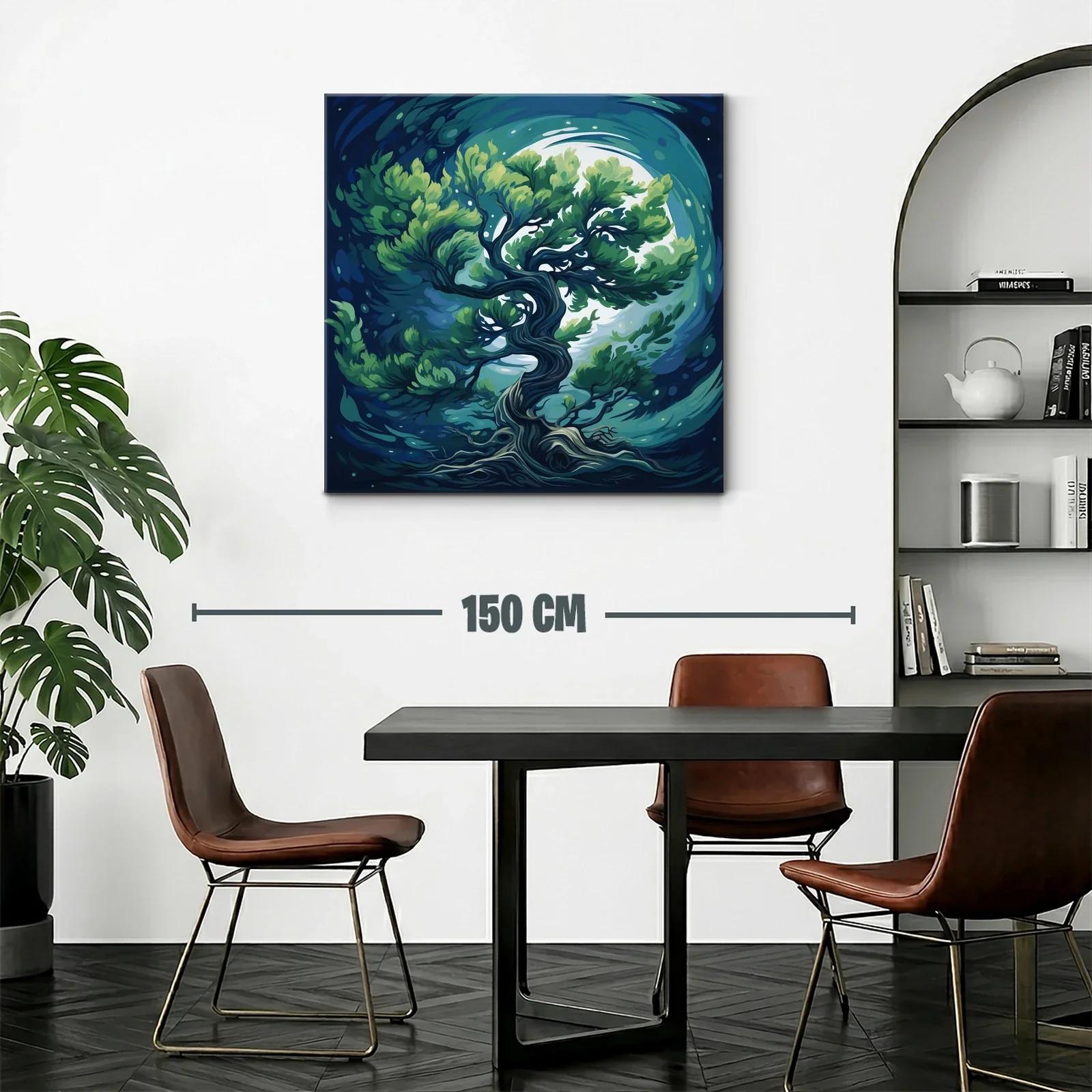 Cuadro Árbol Místico Bajo Luna Llena en Tonos Azules — miniatura 2